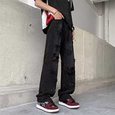 牛仔裤男夏季薄款宽松直筒高街vibe水洗做旧美式裤子N7064，男装牛仔裤，星座1116A-1（原606A）