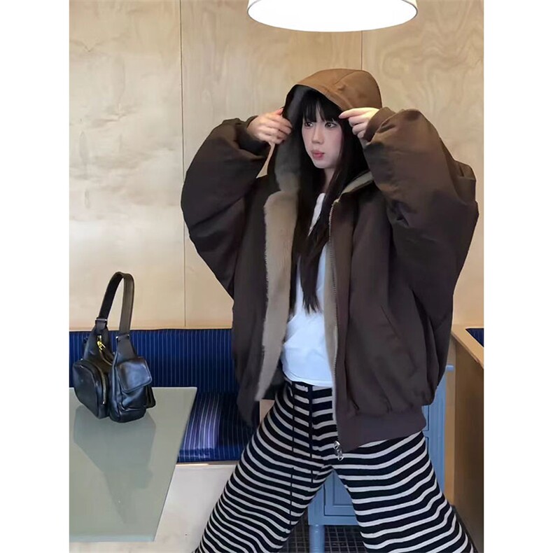 两面穿现货重磅短款座山雕棉衣男女双面穿毛毛绒棉服加厚外套,男装棉衣,电商A486