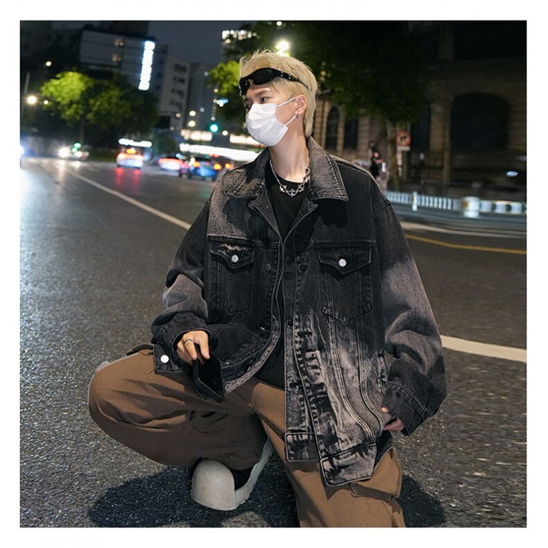 渐变水洗牛仔外套男秋美式复古高街休闲工装情侣款夹克JK1092-P95图片