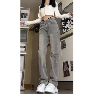 烟灰色直筒牛仔裤女春季宽松显瘦小个子阔腿裤子K906-P53图片