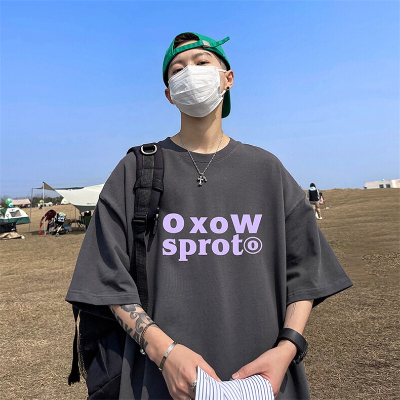 抖音得物二开现货供应220克夏装重磅美式高街宽松短袖t恤MT67,男装T恤,电商A486-1
