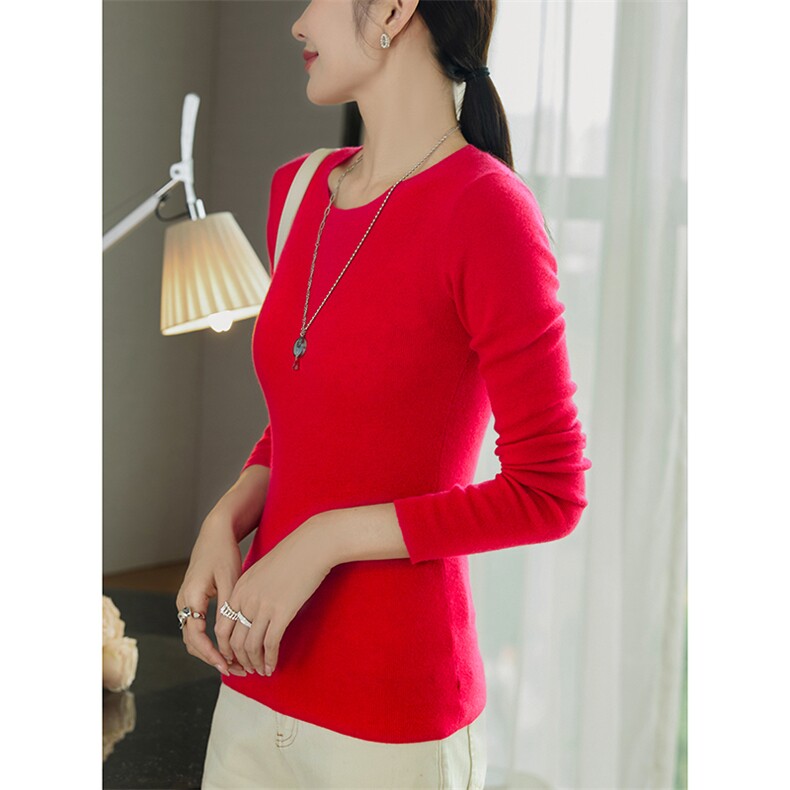 秋冬季10%羊绒90%羊毛简约休闲百搭时尚16针精纺圆领羊绒衫,女装羊绒衫,云暖羊山羊绒