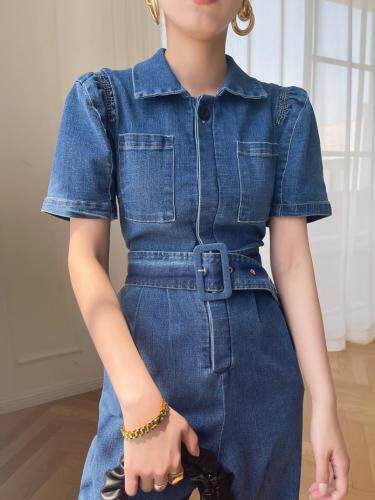 【新款】牛仔泡泡袖连衣裤配腰带，女装，LION&CAT(2F)