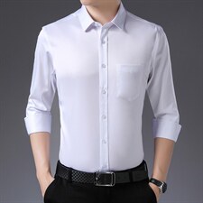 中年男士宽松休闲纯色衬衣男秋季爸爸薄款衬衫男中老年秋装上衣男，男装衬衫，电商B212（原钱塘6029）