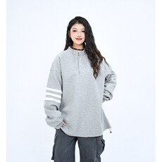 2025新款胸前徽章三条杠亨利领华夫格卫衣女春季休闲上衣通勤，男装卫衣，星座1210-1