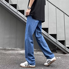 街头抽绳牛仔裤子男女2024新款直筒阔腿老爹裤高级垂感宽松2260，男装牛仔裤，星座506