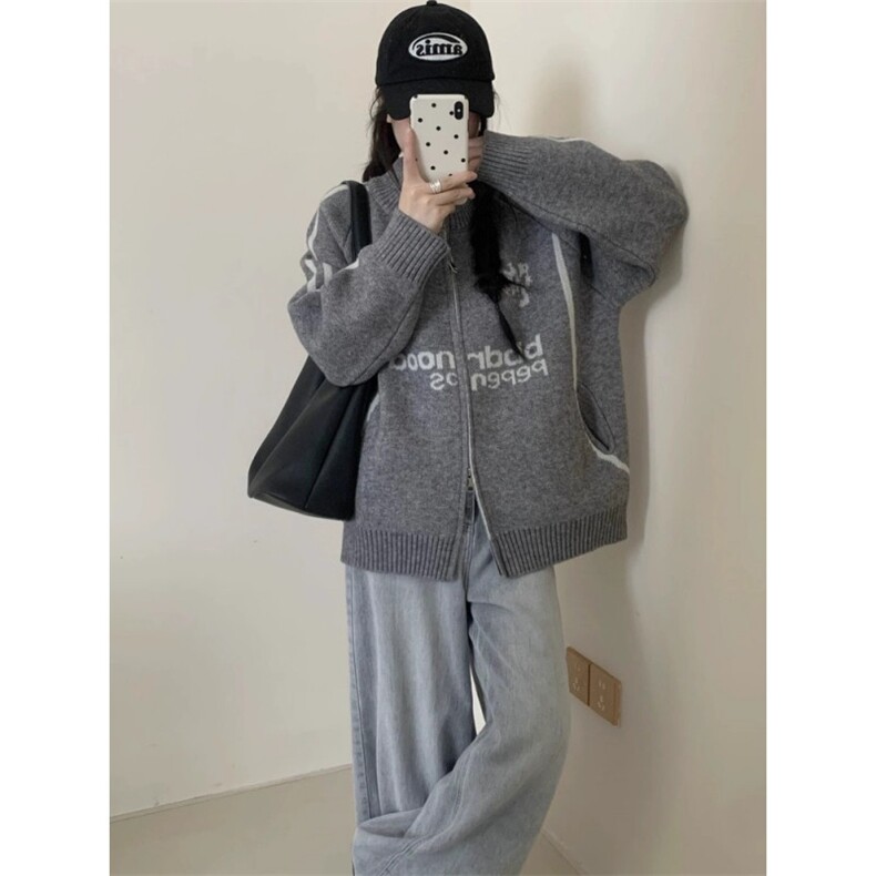 棒球服翻领拉链毛衣开衫男女外套秋装新款韩版宽松针织衫,男装针织衫/毛衣,星座410-7