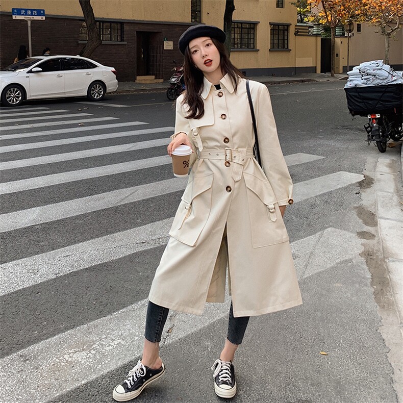 2021春季新款过膝大口袋风衣浙宝292A货号L035,女装风衣,时倾STUDIO