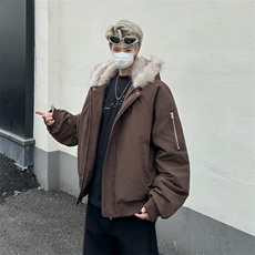 美拉德毛领棉服男女冬季美式复古短款加厚夹棉连帽外套HY773/P115，男装棉衣，星座506