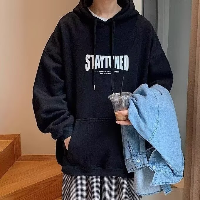 2025春季美式重磅连帽卫衣套头男少年感潮牌印花休闲宽松长袖外套,女装短外套,星座506A