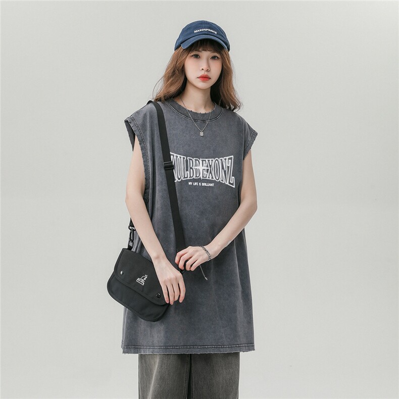 中性风无袖美式复古印花做旧水洗百搭时尚短袖T恤DT249P45控68,男装T恤,A247A