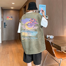 直播美式麂皮绒宽松背心无袖t恤短裤大码两件套套装TZ70-P58，男装T恤，电商A486