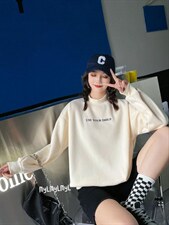 圆领刺绣字母加绒卫衣，女装卫衣/绒衫，美依菱