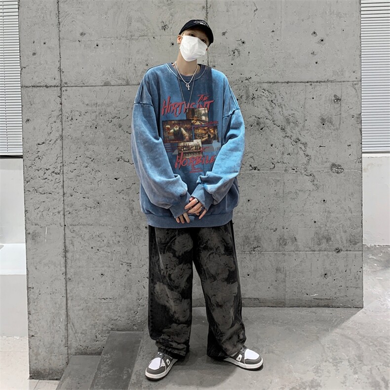 美式潮牌重磅水洗做旧连帽卫衣力推大码男XZ517A-2-Y7750-P58,男装卫衣,星座517A-2