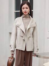 新款韩版小香风立领韩版牛角扣双面羊毛大衣，女装羊绒大衣，依嘟服饰