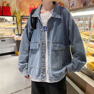 秋季外套男牛仔夹克大口袋工装日系机能潮流中性港风上衣858图片