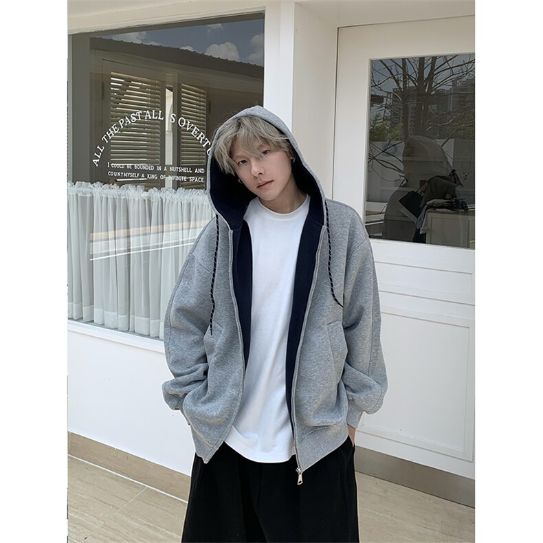 得物品质秋款男连帽卫衣开衫撞色拼接外套W02P60,女装短外套,星座1013-1