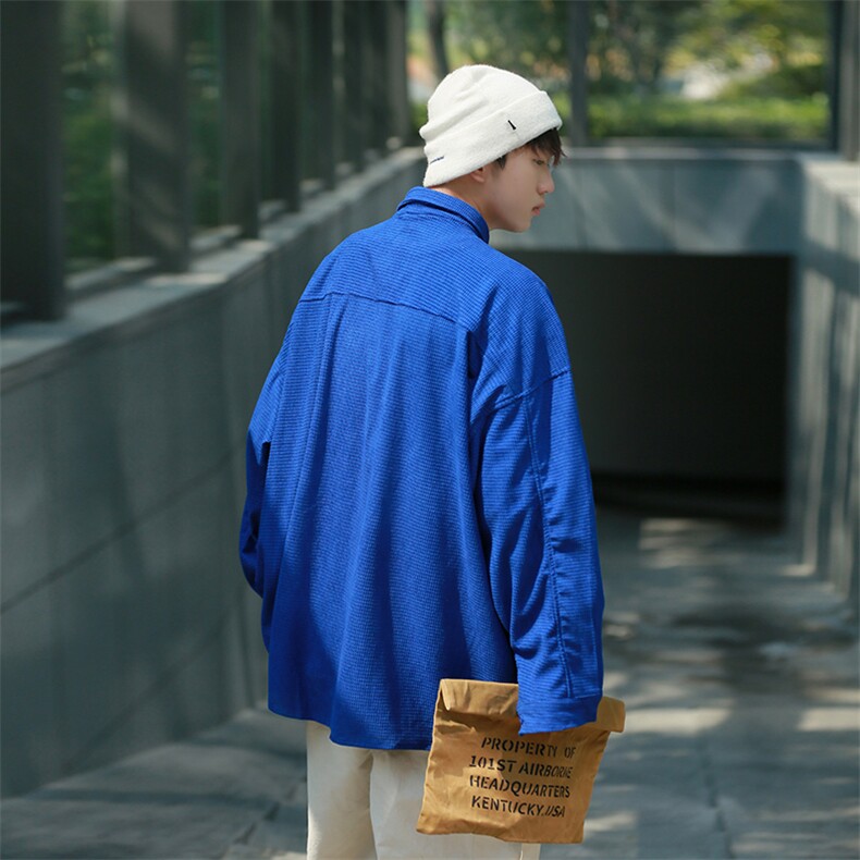 22秋冬港风日系复古灯芯绒外套长袖衬衫宽松bf中性风潮H217/P45,男装衬衫,钱塘713