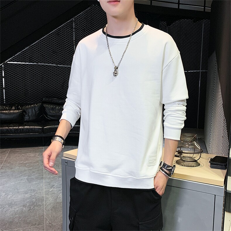 秋季卫衣男ins套头宽松潮流百搭秋装男圆领纯色春秋无帽上衣P25图片