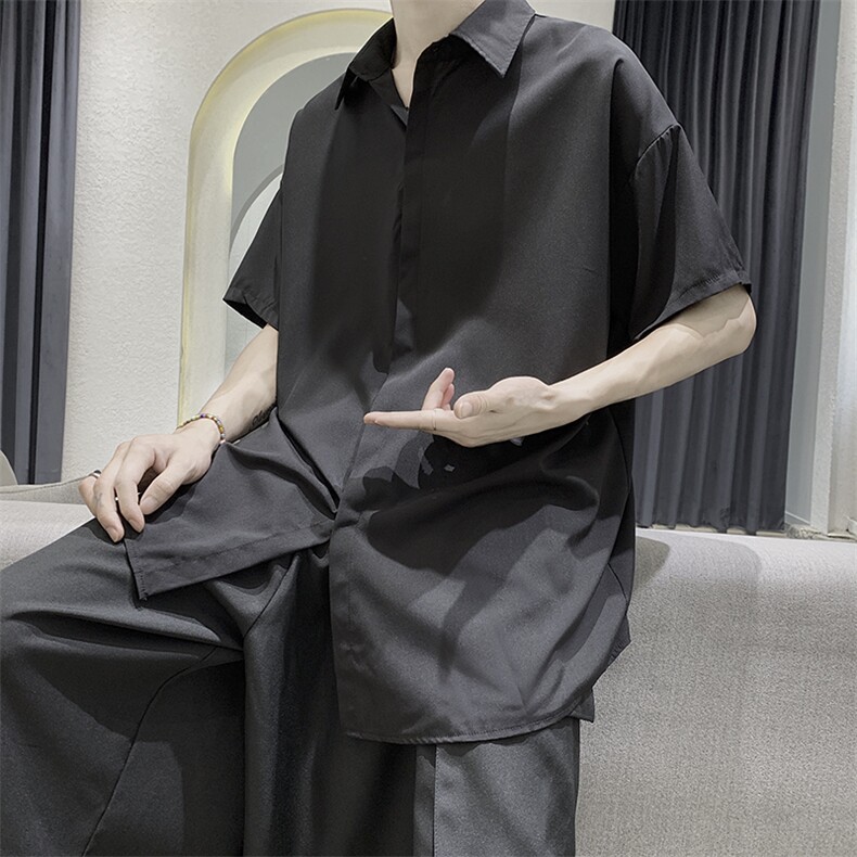 CS2009夏季垂感短袖衬衫男雪纺暗门襟衬衣,男装衬衫,星座507
