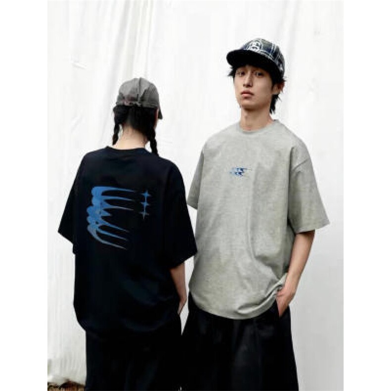 网图美式街头潮牌重磅纯棉T恤情侣百搭五分短袖221-5/T005/P35，男装T恤，星座221-5