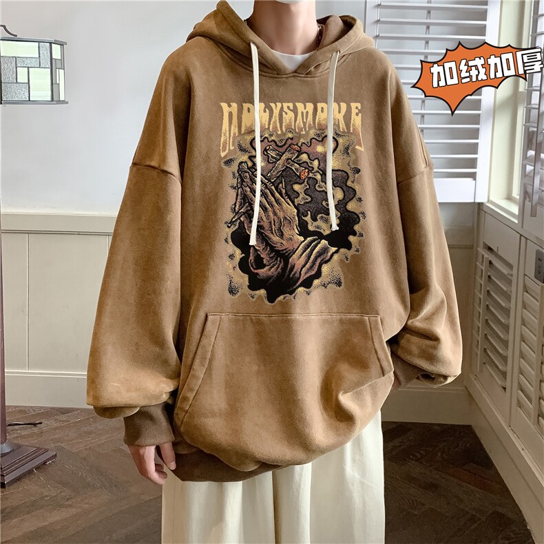 新款秋冬港风宽松连帽套头卫衣X5663-常规P70控88-加绒P80控98,男装卫衣,电商A061-1