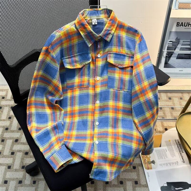 春季格子衬衫男士长袖美式复古潮牌痞帅防晒外套潮流ins衬衣服,男装衬衫,星座1013