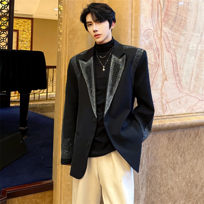 （图）2025春新款重工烫钻小众设计西装外套5019-P128，男装西服，星座910-5