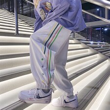 港风宽松彩条织带运动裤男休闲裤九分裤潮 A125-DK919-P45图片