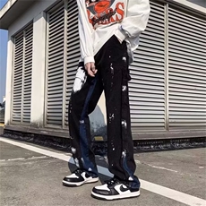 高街裤子美式街头做旧刷漆泼墨微喇牛仔裤男炸街裤NK202P43，男装牛仔裤，星座410-2
