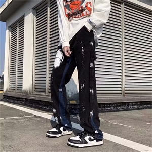 高街裤子美式街头做旧刷漆泼墨微喇牛仔裤男炸街裤NK202 P43图片