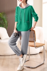 春季新款时尚休闲撞色运动套装女宽松显瘦长袖卫衣两件套，女装套装/套裙，依恋蒂丝
