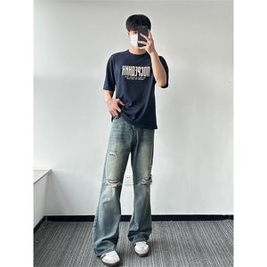K0066～P55控78有货（自家图）美式vibe夏季破洞设计感微喇牛仔裤图片
