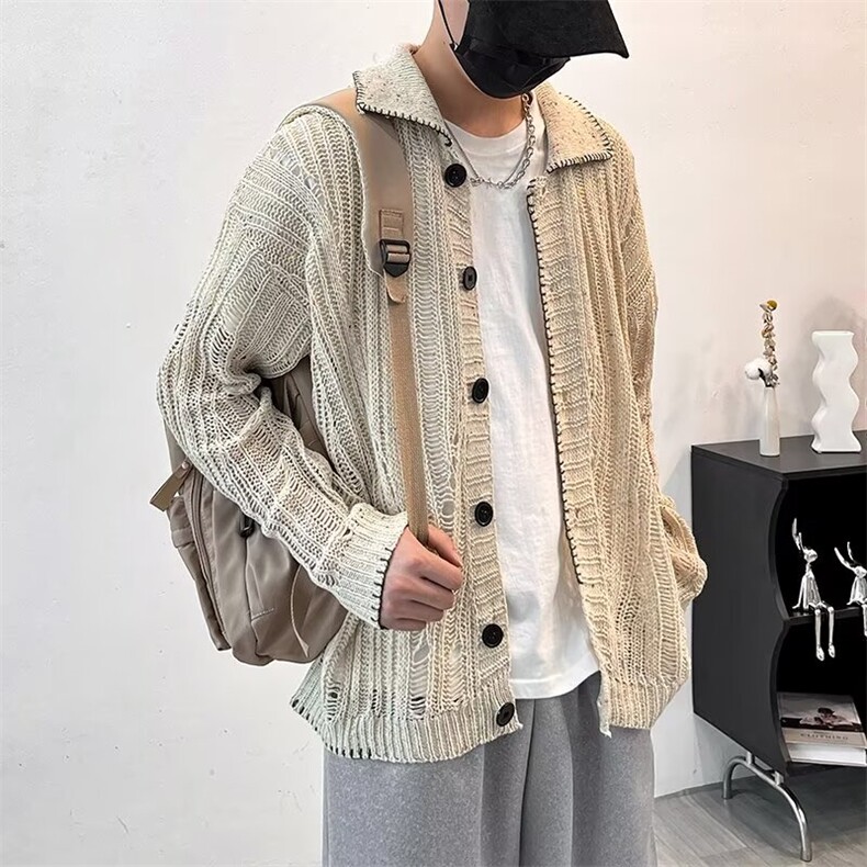 秋冬慵懒复古高级感镂空毛衣开衫百搭简约文艺男女外套MY856,男装针织衫/毛衣,星座1116A-1（原606A）