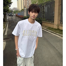 万针全刺绣工艺抖音得物高品质260克重磅纯棉双纱美式高街短袖T恤，男装T恤，电商A486