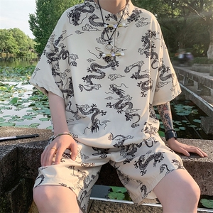 DSA028-TZ2402特P50量大优供视频新风龙纹冰丝短袖短裤套装男