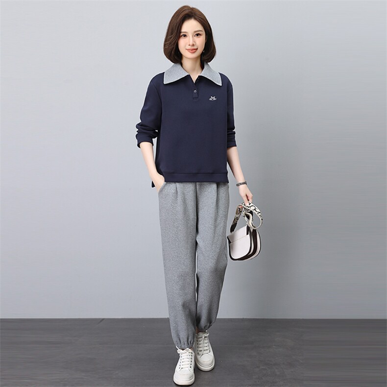 运动休闲套装女2024秋装新款时尚妈妈洋气大码休闲卫衣两件套,女装套装/套裙,悦见她