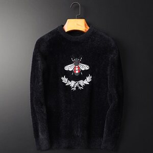 3561 冬季新款加厚保暖蜜蜂刺绣休闲蚕丝羊绒毛衫水貂绒（长图片