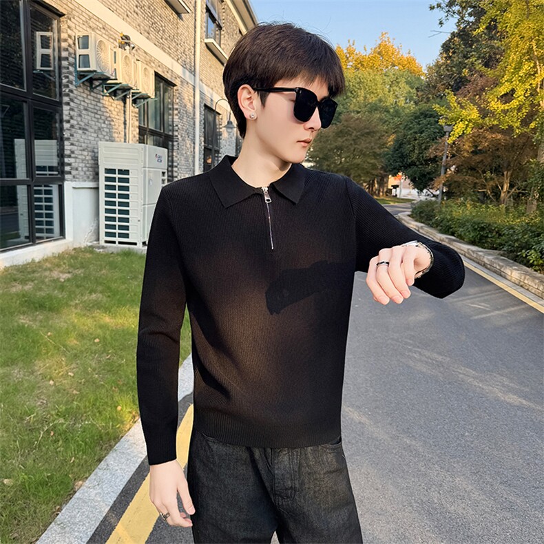店主风小伙男士秋冬半拉链翻领纯色毛衣打底衫301A-1/M85/P58,男装T恤,星座301A-1