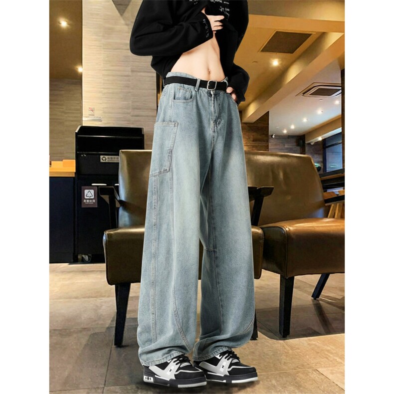 TP36微弯刀牛仔裤男款夏季美式潮牌修身弯刀直筒宽松阔腿裤子,男装牛仔裤,星座302A-2
