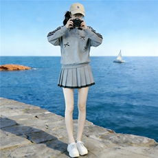 多巴胺休闲时尚套装女夏款洋气减龄蝴蝶结翻领上衣百褶短裙两件套，女装套装/套裙，江南