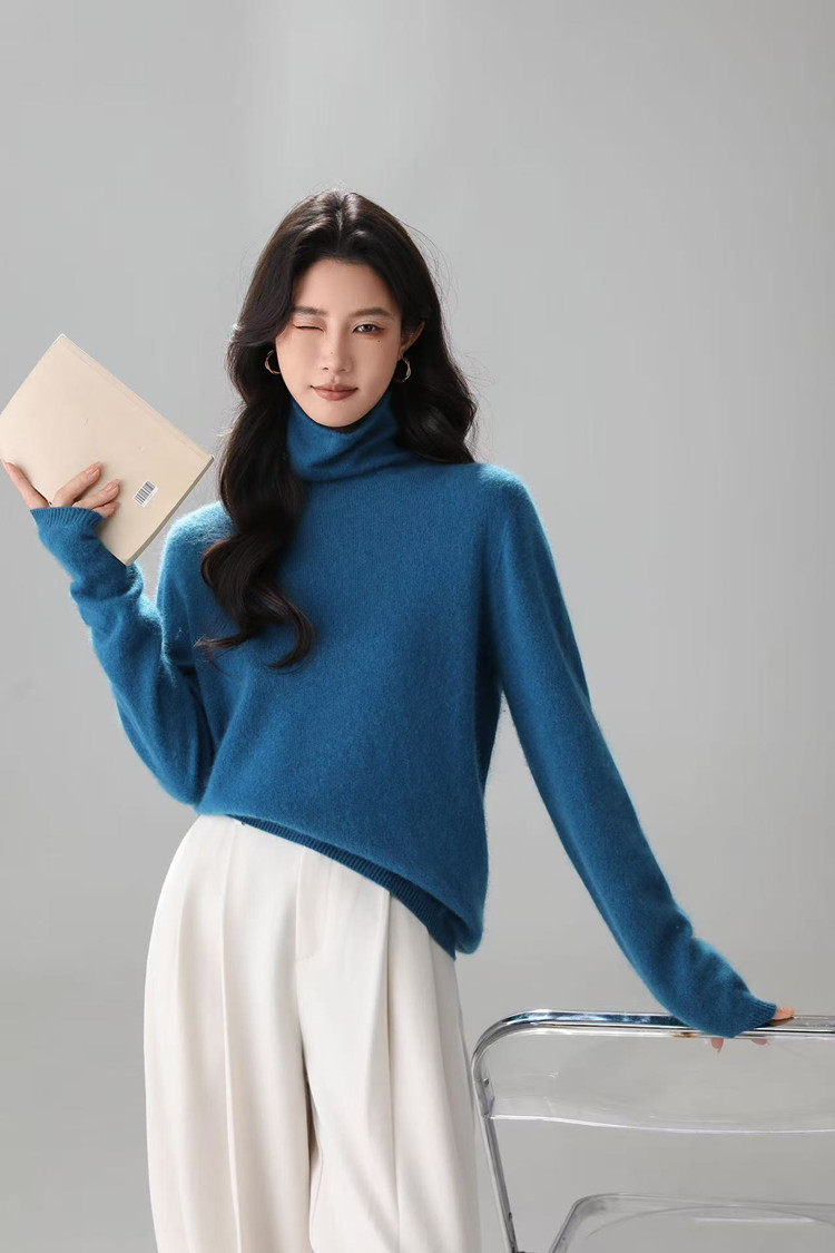2025年秋季时尚百搭条纹简约休闲堆堆领，女装羊毛衫，美轩羊绒