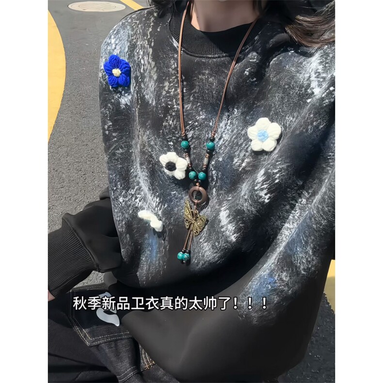 XZ809A/SYR40/P50/控78 印花设计感小花圆领卫衣图片