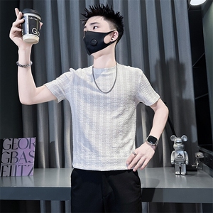 男士短袖恤暗条纹修身时尚薄款半袖社会小伙301C-DT102-P48控68图片