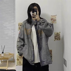 水洗做旧牛仔外套男女2024新款立领春季港风复古宽松夹克JW1216，男装夹克，星座1116A（原606A-3）