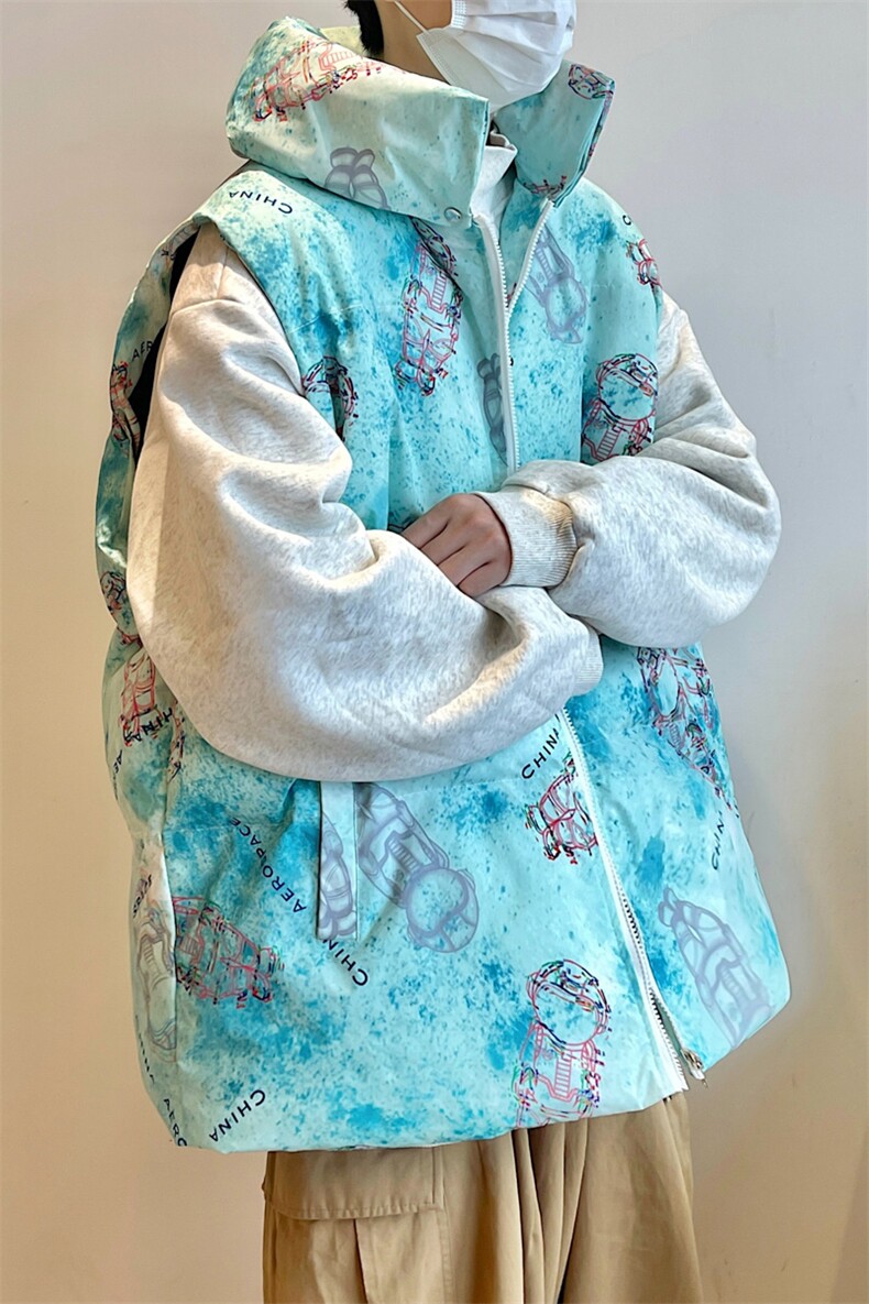 冬装港风加厚棉马甲男宽松满印休闲棉衣马夹潮外套A071-Y311-P60，男装棉衣，电商A071