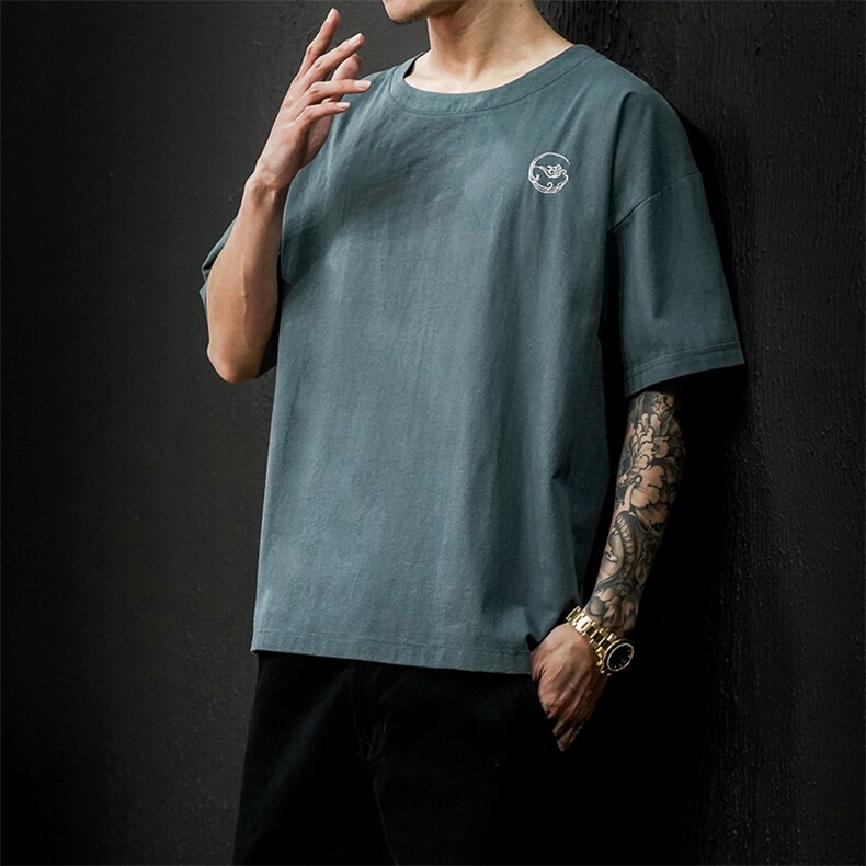 2021夏季新款日系风棉麻t恤男短袖五分袖夏季QT-6025T203-P25,男装T恤,星座311A