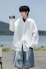 8XL-M泡泡纱盐缩肌理长袖衬衫男夏季冰丝外套防晒衬衣CS29007P40，男装衬衫，电商B312