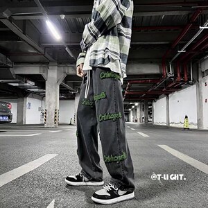 牛仔裤男百搭宽松拖地阔腿裤港风ins潮牌高街痞帅长裤子1486-p50图片