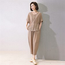 现货2025夏季新款天丝提花时尚休闲套装两件套，女装套装/套裙，深水步